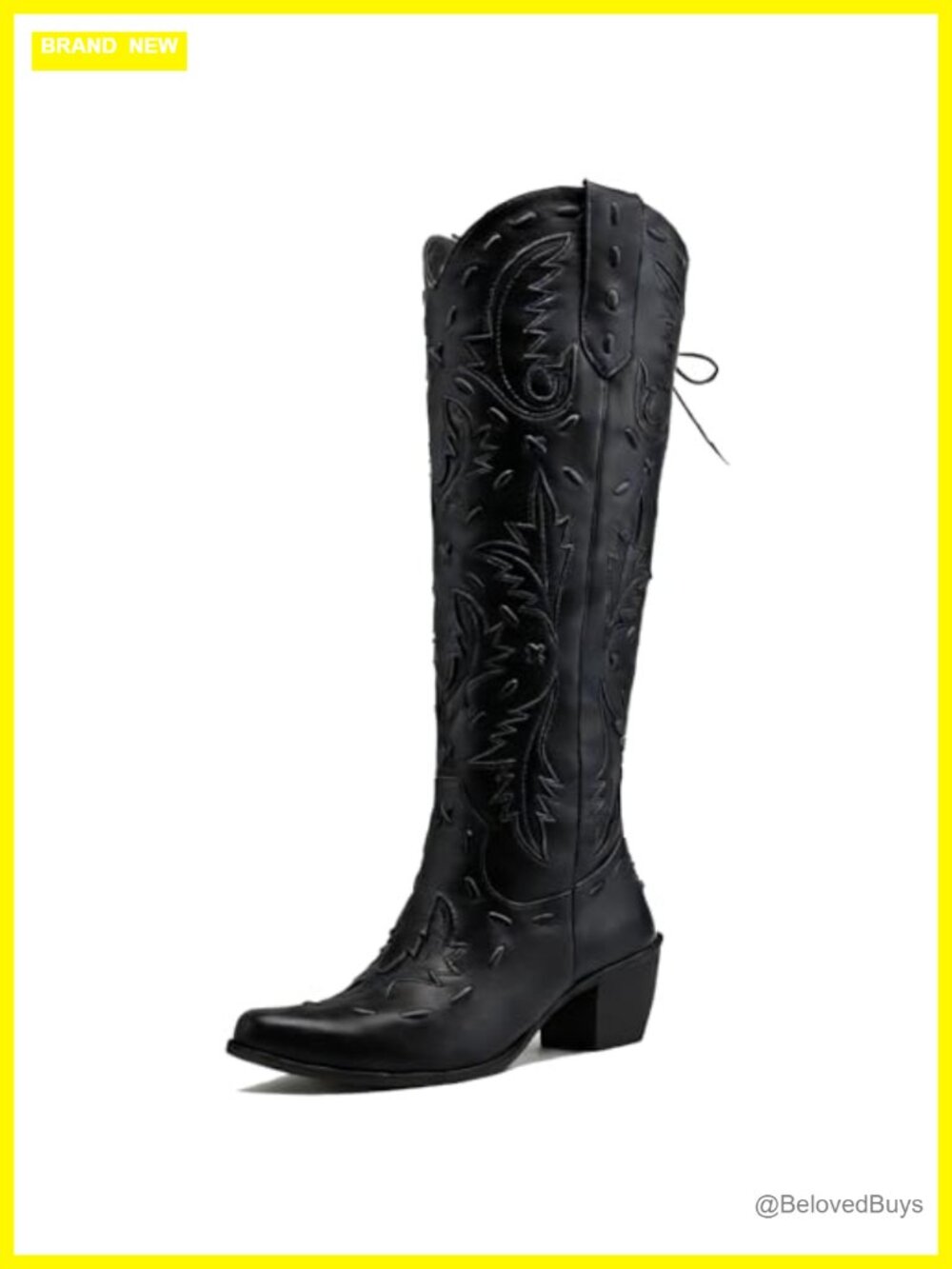 Lace Up Knee High Cowboy Boots Snip Toe Block Heel Western
